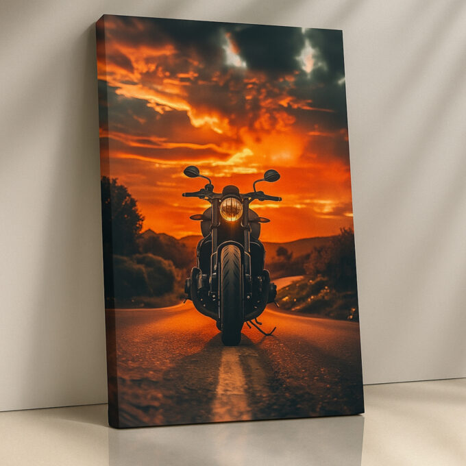 Road Inferno – Motorcycle Sunset Canvas Wall Art