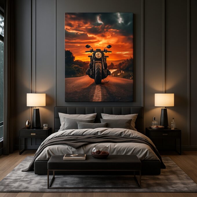 Road Inferno – Motorcycle Sunset Canvas Wall Art - Image 3