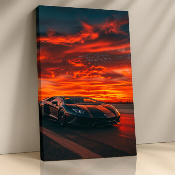 Crimson Horizon – Lamborghini Sunset Canvas Wall Art
