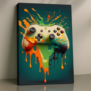 Pixel Drip – Gamer Controller Splash Canvas Art