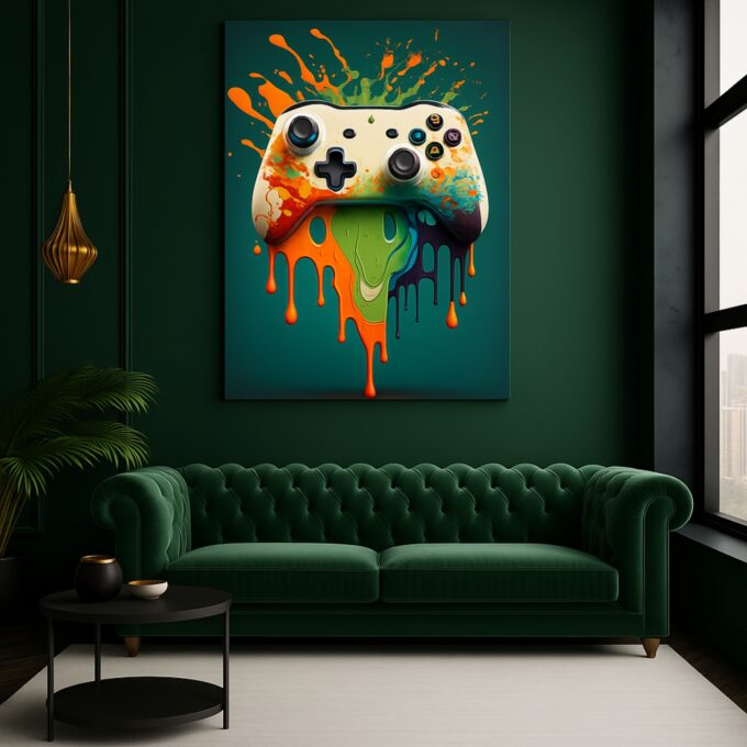 Pixel Drip – Gamer Controller Splash Canvas Art - Image 2