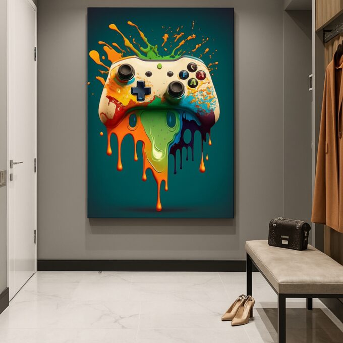 Pixel Drip – Gamer Controller Splash Canvas Art - Image 3