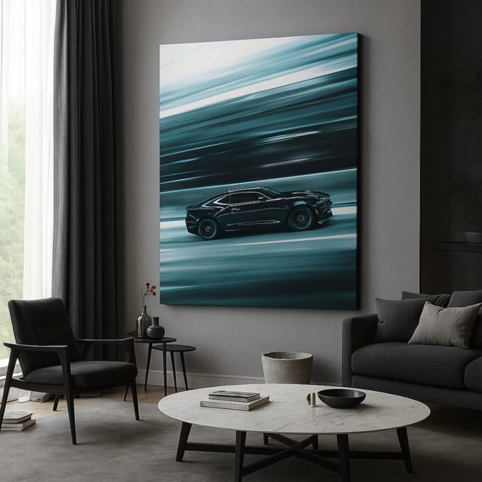 Midnight Racer Muscle Car Canvas – Modern Speed Art Print - Image 2