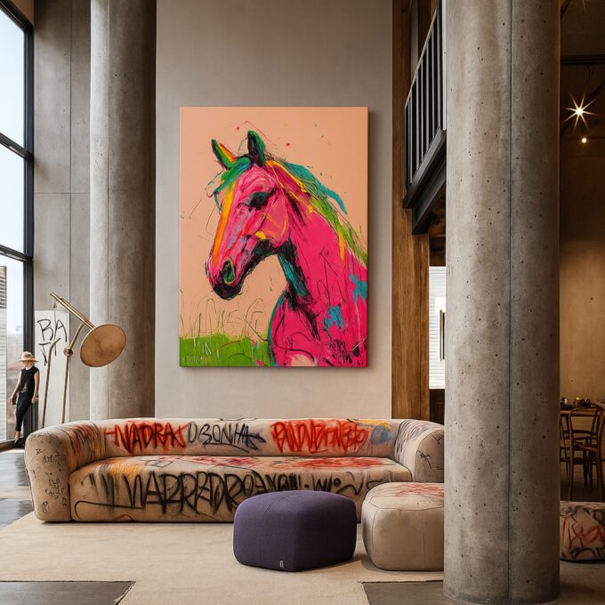 Neon Stallion Canvas Wall Art – Colorful Horse Abstract Painting - Image 2