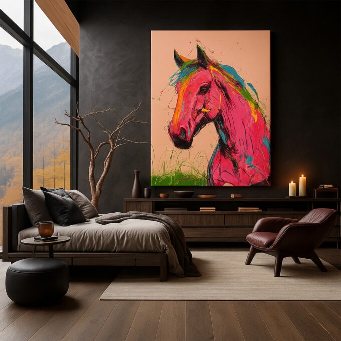 Neon Stallion Canvas Wall Art – Colorful Horse Abstract Painting - Image 3