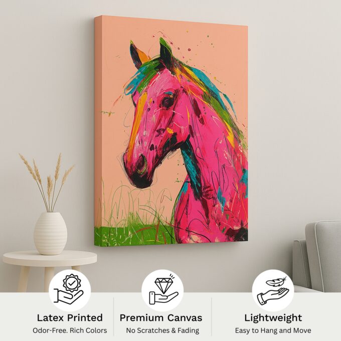 Neon Stallion Canvas Wall Art – Colorful Horse Abstract Painting - Image 4
