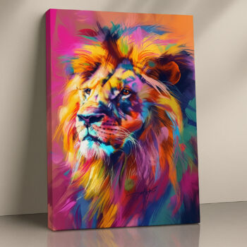 King of Colors Lion Canvas Wall Art – Vibrant Animal Portrait