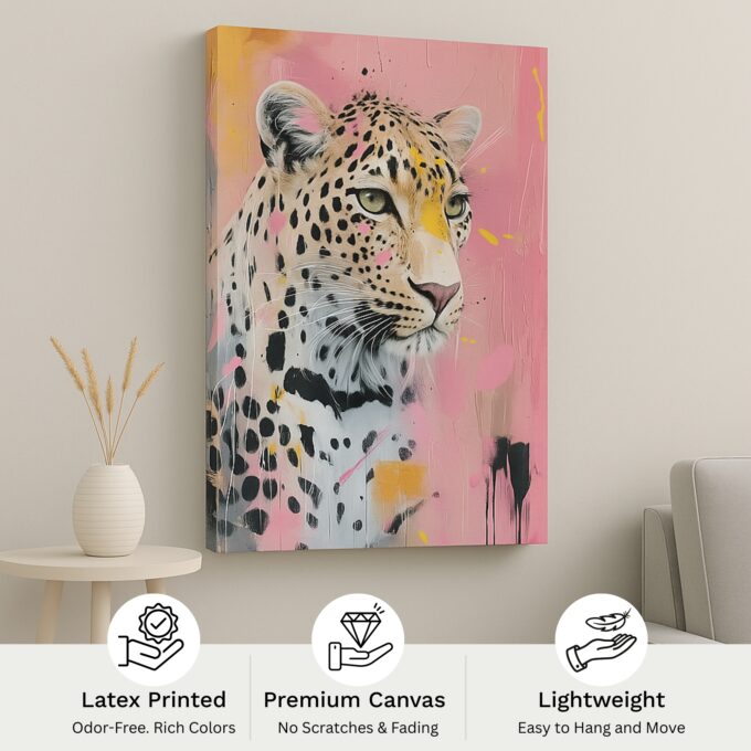 Pastel Predator Leopard Canvas Wall Art – Soft & Fierce Jungle Decor - Image 4