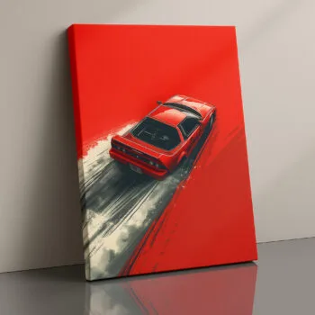 Crimson Drift red sports car canvas print by Artfy Canvas – automotive canvas painting, wall paintings, artwork for wall décor