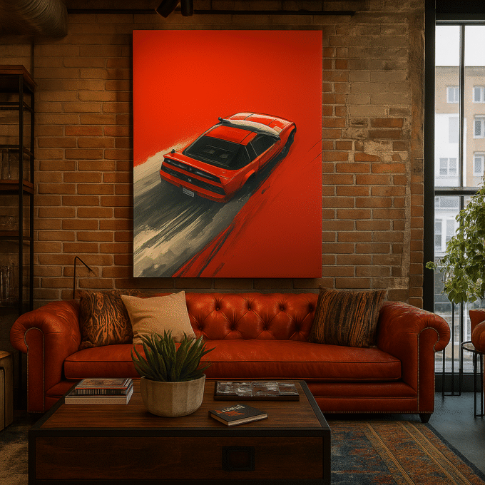 Crimson Drift Canvas Wall Art – Red Sports Car in Motion Poster - Image 2