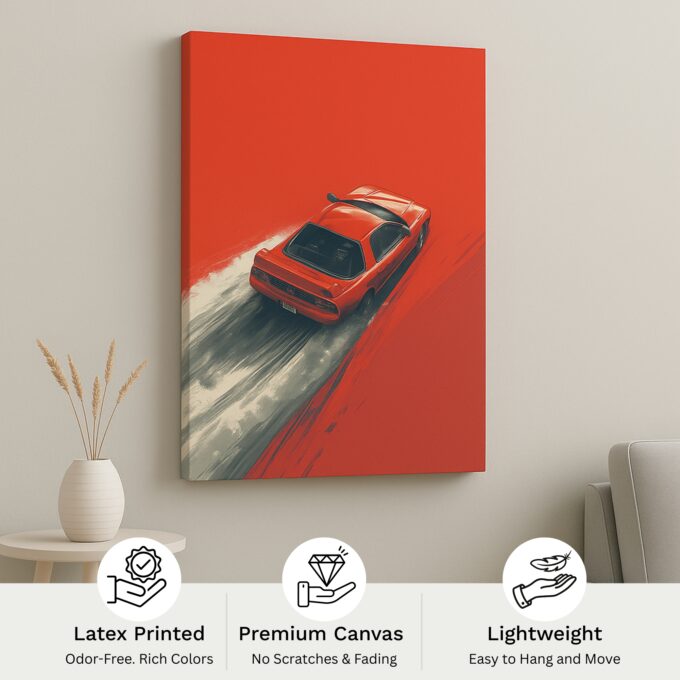 Crimson Drift Canvas Wall Art – Red Sports Car in Motion Poster - Image 4