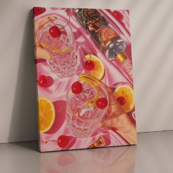 Cherry Citrus Splash Canvas Wall Art – Colorful Cocktail & Fruit Print