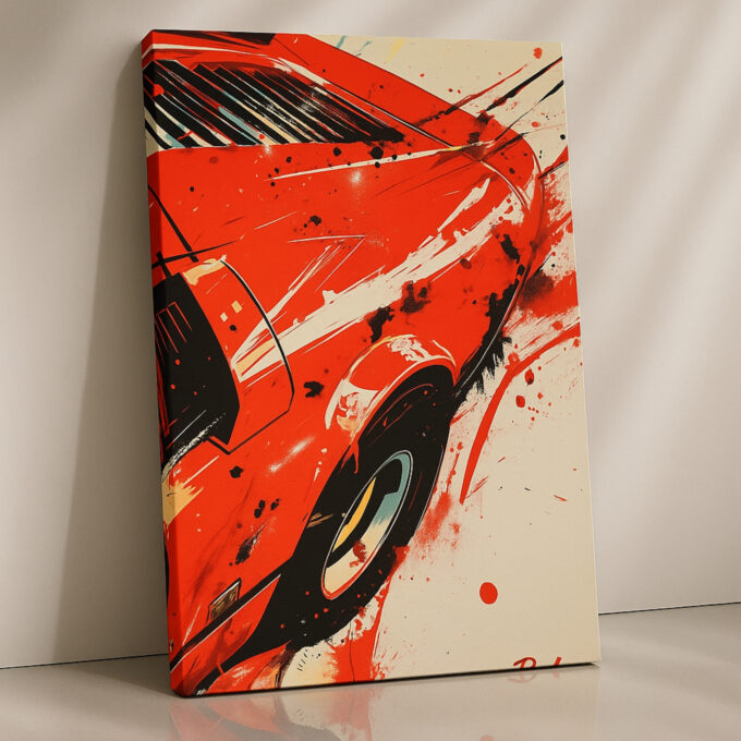 Vintage Red Speed Burst Car Art – Classic Canvas Wall Print