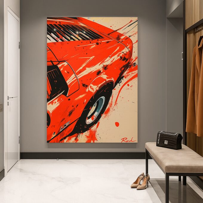 Vintage Red Speed Burst Car Art – Classic Canvas Wall Print - Image 3