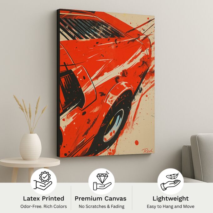 Vintage Red Speed Burst Car Art – Classic Canvas Wall Print - Image 4