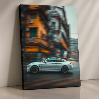Urban BMW Motion Blur Canvas Art – Fast Lane City Poster