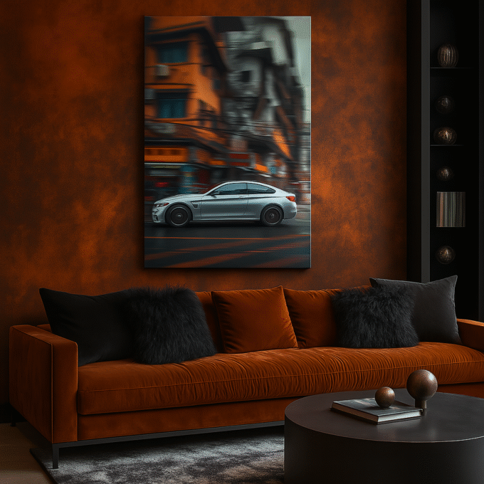 Urban BMW Motion Blur Canvas Art – Fast Lane City Poster - Image 2