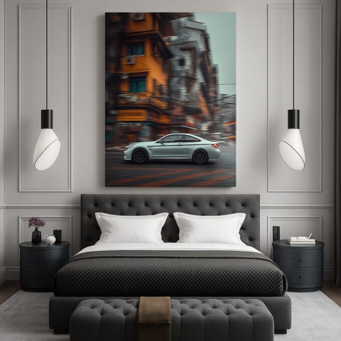 Urban BMW Motion Blur Canvas Art – Fast Lane City Poster - Image 3