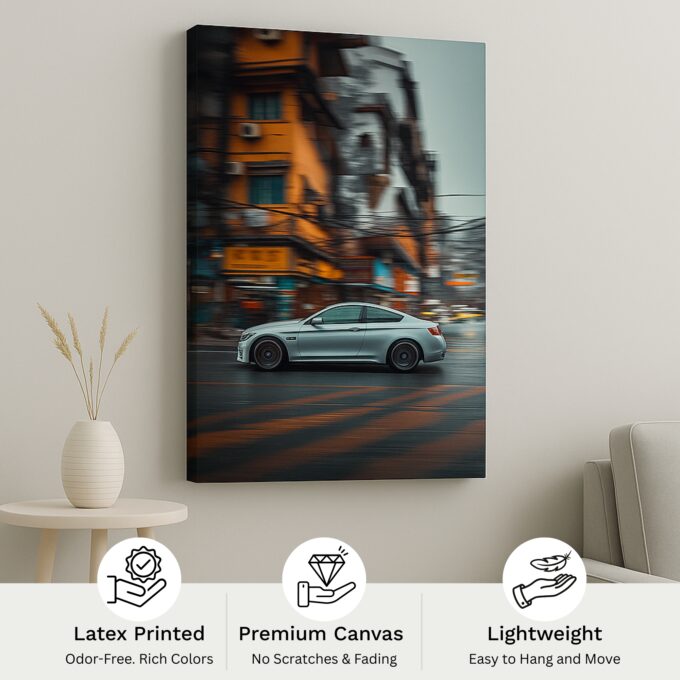 Urban BMW Motion Blur Canvas Art – Fast Lane City Poster - Image 4