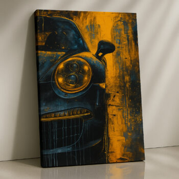 Porsche Glow Canvas Wall Art – Abstract Sports Car Poster in Golden Contrast