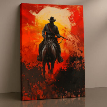 Scarlet Outlaw - Cowboy Horseback Canvas Wall Art
