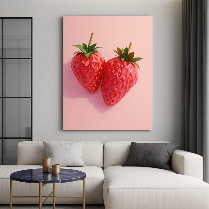 Gem Strawberries - Pink Modern Pop Canvas Art - Image 2