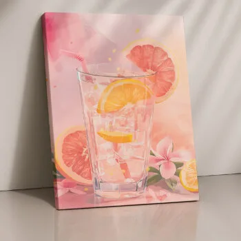 Sunset Citrus Glass summer drink canvas print by Artfy Canvas – modern cocktail canvas painting, wall paintings, artwork for wall décor