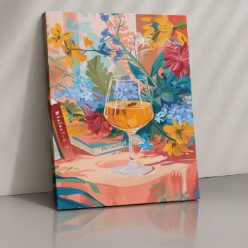 Garden Harmony floral wine glass canvas print by Artfy Canvas – bar décor canvas painting, wall paintings, artwork for wall décor