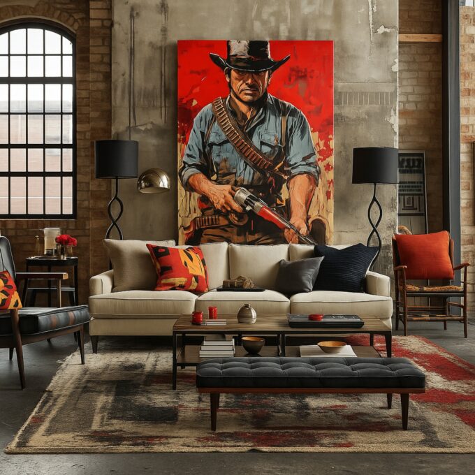RDR - Red Western Gunslinger Canvas Wall Art - Image 3