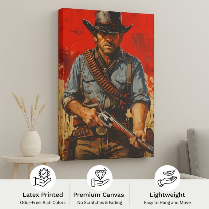 RDR - Red Western Gunslinger Canvas Wall Art - Image 4