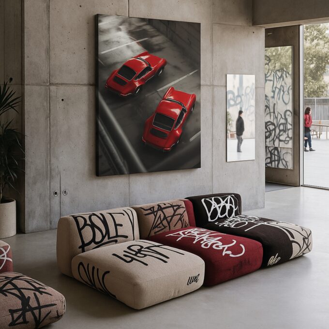 Double Red Legends - Classic Car Canvas Wall Art - Image 3