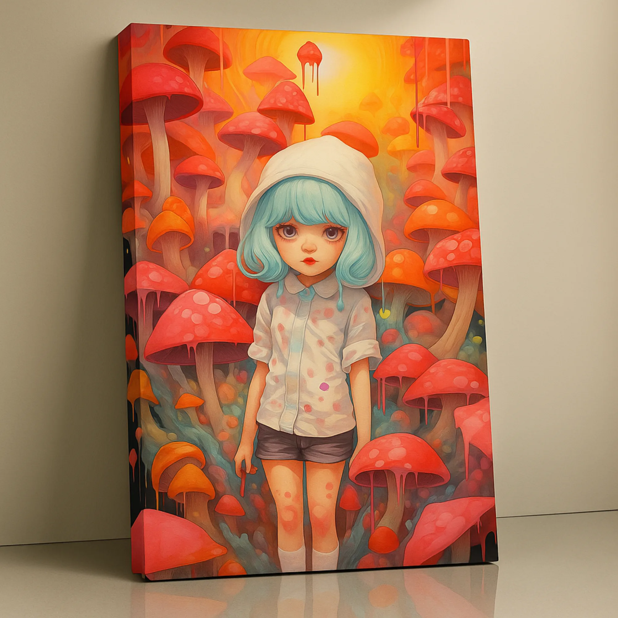 Mushroom Girl whimsical surreal canvas print by Artfy Canvas – fantasy canvas painting, wall paintings, artwork for wall décor