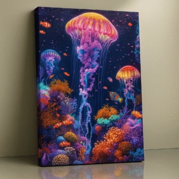 Midnight Drift – Luminous Jellyfish Canvas Wall Art