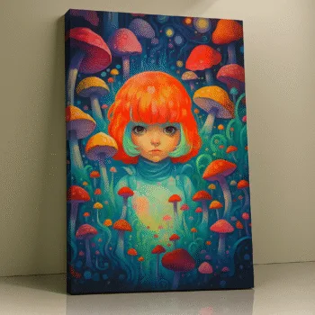 Starlit Shrooms surreal girl canvas print by Artfy Canvas – dreamscape canvas painting, wall paintings, artwork for wall décor