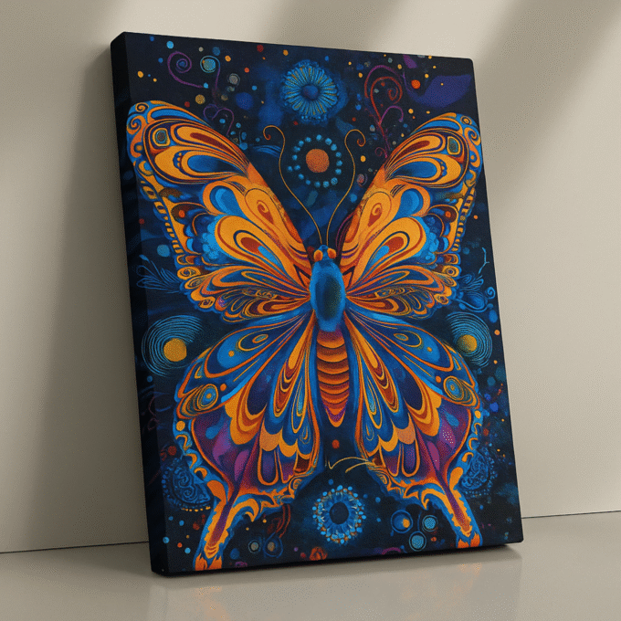 Cosmic Wings – Vibrant Butterfly Canvas Wall Art