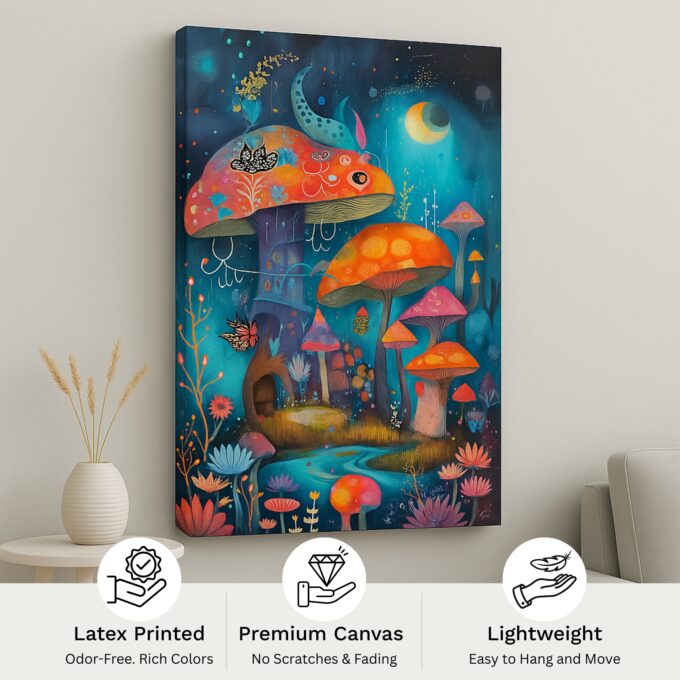 Mushroom Hollow – Enchanted Forest Canvas Wall Art - Image 4
