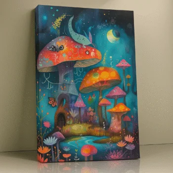 Mushroom Hollow enchanted surreal canvas print by Artfy Canvas – fantasy canvas painting, wall paintings, artwork for wall décor