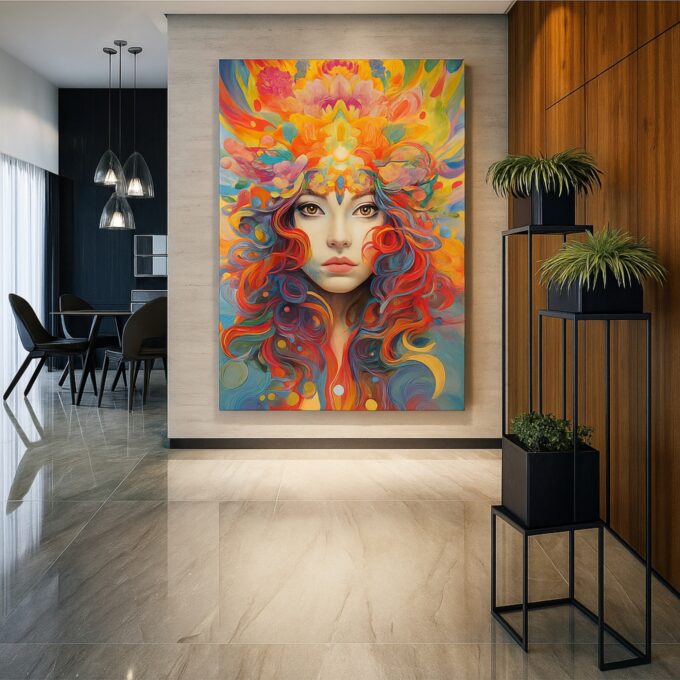 Crown of Color – Vibrant Goddess Canvas Wall Art - Image 3