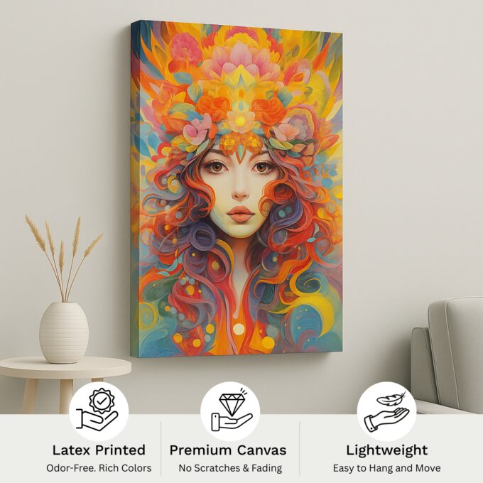 Crown of Color – Vibrant Goddess Canvas Wall Art - Image 4
