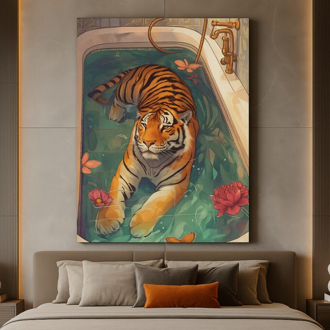 Tub Majesty – Relaxed Tiger Canvas Wall Art - Image 2