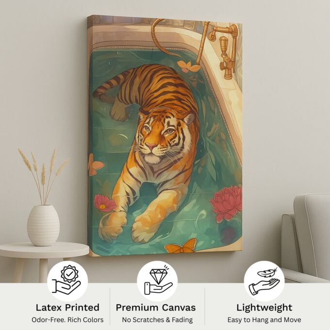 Tub Majesty – Relaxed Tiger Canvas Wall Art - Image 4