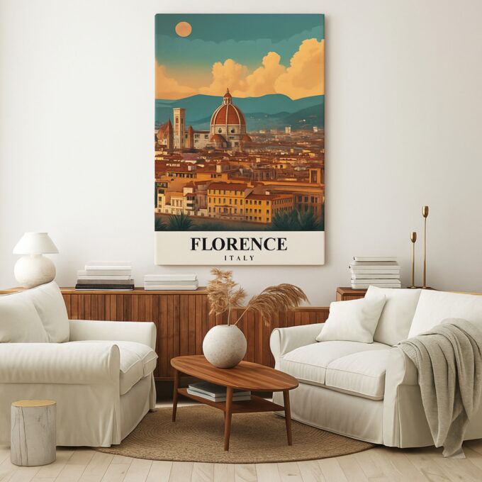 Florence Italy Canvas Wall Art – Duomo Cathedral Sunset Cityscape Print - Image 3