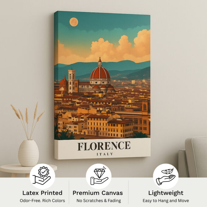 Florence Italy Canvas Wall Art – Duomo Cathedral Sunset Cityscape Print - Image 4