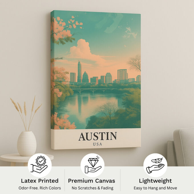 Austin Texas Canvas Wall Art – Sunset Cityscape Print – USA Skyline Wall Decor for Modern Spaces - Image 4