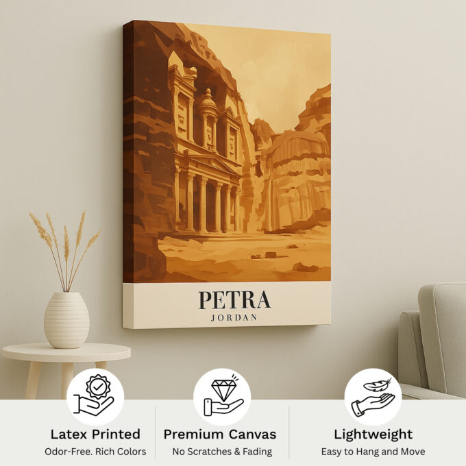 Petra Jordan Canvas Wall Art – Ancient Ruins Travel Poster – Premium Vintage Cityscape Print - Image 4
