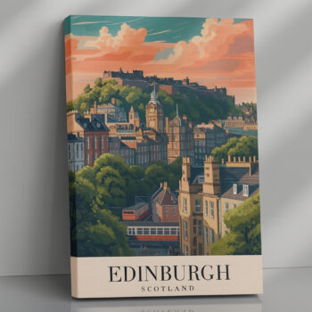 Edinburgh Scotland Canvas Wall Art – Historic City Travel Poster – Vintage Print for Travel Lovers