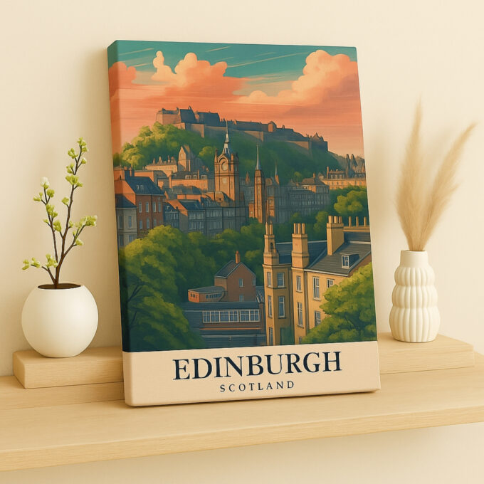 Edinburgh Scotland Canvas Wall Art – Historic City Travel Poster – Vintage Print for Travel Lovers - Image 2