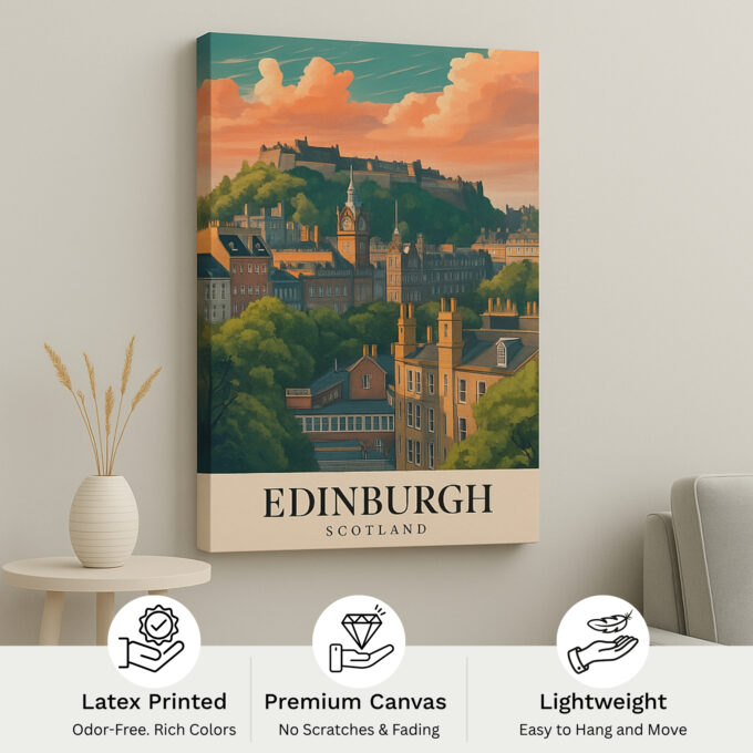 Edinburgh Scotland Canvas Wall Art – Historic City Travel Poster – Vintage Print for Travel Lovers - Image 4