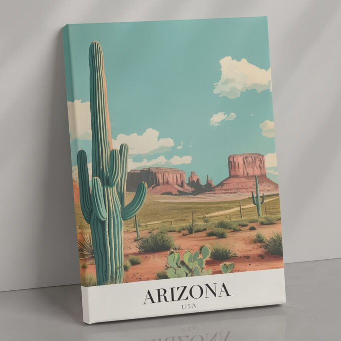 Arizona USA Canvas Wall Art – Vintage American Southwest Travel Poster – Desert Landscape Print