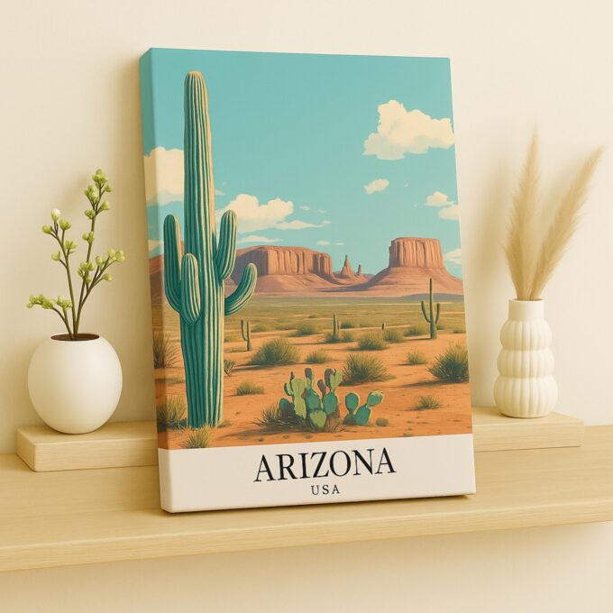 Arizona USA Canvas Wall Art – Vintage American Southwest Travel Poster – Desert Landscape Print - Image 2